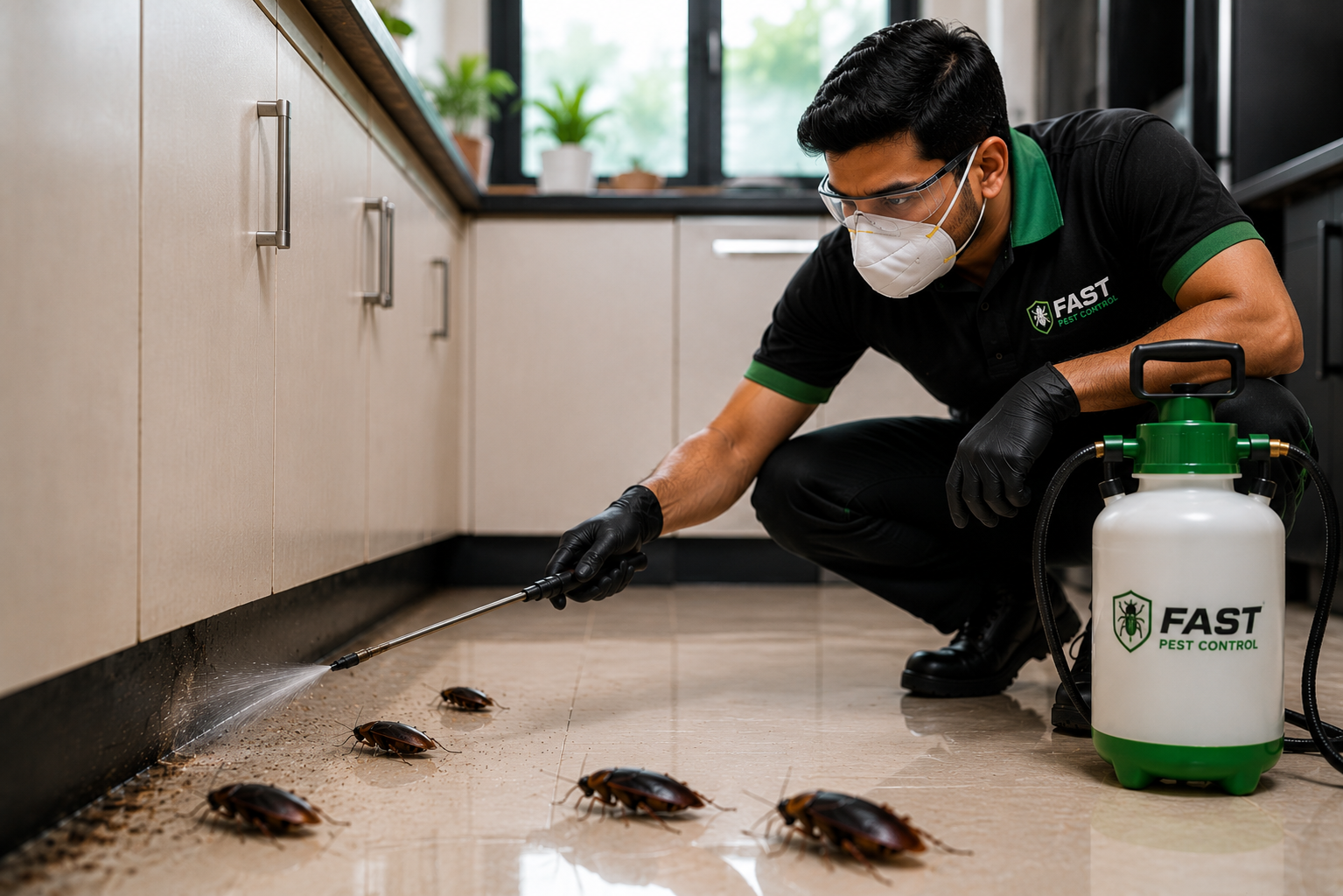 Fast Pest Control Patna technician treating a kitchen